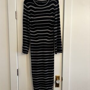 J Crew Black & White Striped Long Sleeve Women's Dress